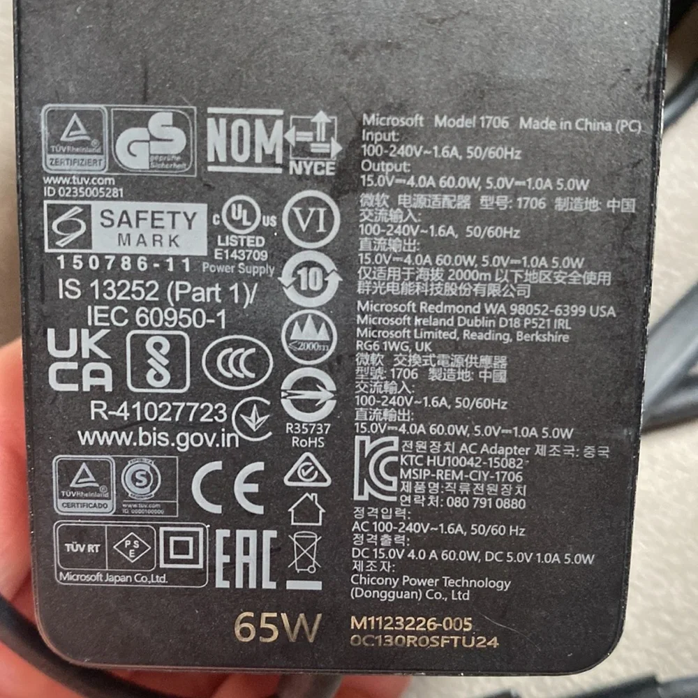 Microsoft surface edge power cord